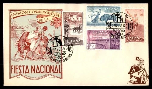 SPAIN GORGEOUS BULLFIGHT MATADOR BULL  SET 1960 HANDSOME CACHET FDC 1960 UNADDR