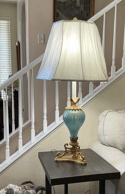 Regency Style Murano Blue Swirled Opalescent Glass Table Lamp