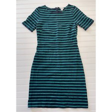 J Crew Striped Navy Blue Green Dress Casual Preppy Work Travel Size Women's XS