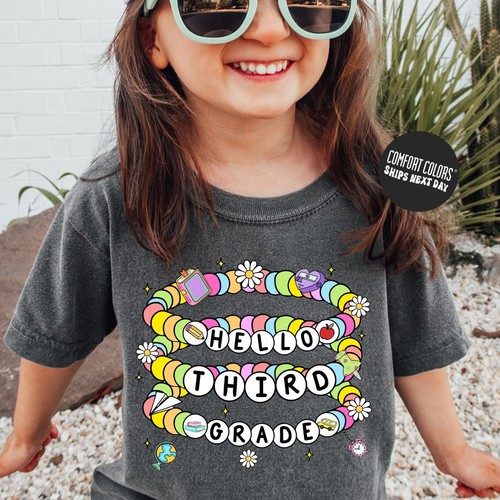 Back to School Girl Hello Third Grade Shirt, Custom Name Colorful Chains Shirt - Picture 6 of 9