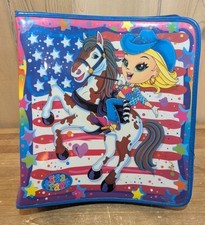 Vintage Lisa Frank Cowgirl Zippered 3-Ring Binder American Flag