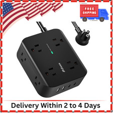 Power Strip Surge Protector - Flat Plug, Wall Mount, 8 Wide Outlets with 4 USB P