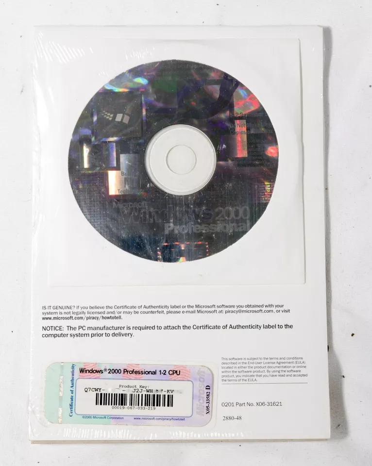 Vintage MICROSOFT WINDOWS 2000 Professional W/Key NEW NOS - Image 2 of 2