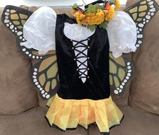GIRLS MONARCH BUTTERFLY COSTUME SIZE L SHIMMERING WINGS,DRESS,HEADBAND RUBIES