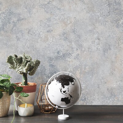 Faux Industrial raffia textured Concrete distressed Blue ginger gray wallpaper