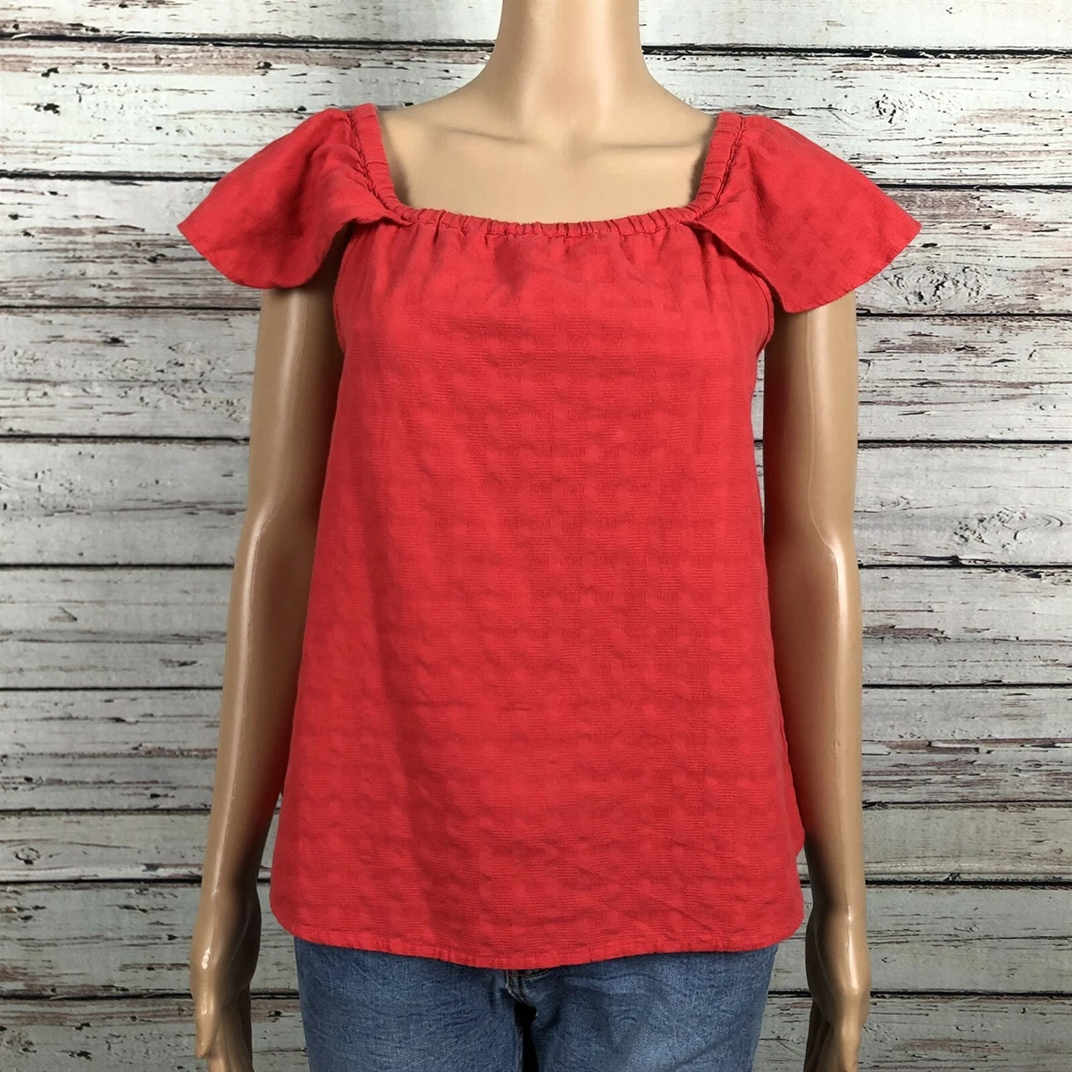 J. Crew Off The Shoulder Textured Blouse Shirt Top XS Bright Red Cotton