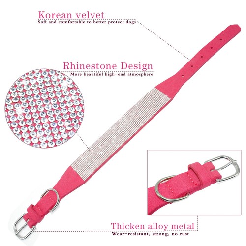 Bling Rhinestone Dog Collars Soft Suede Leather Cute Diamante for Large Dog - Picture 10 of 15