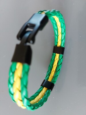 Bracelet Cuir Tressé Couleurs JS Kabylie - Taille Unique 21 Cm - Neuf Fermoir