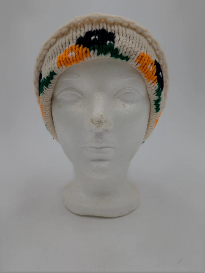 Gorro de esquí acrílico tejido marfil vintage de los años 70 y 80 con bordes enrollados Foto 2 de 4