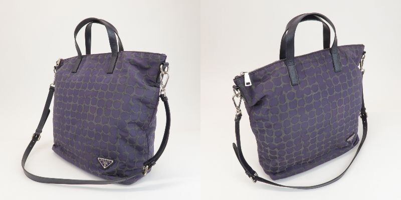 PRADA Logo 2Way Hand Bag Purple Nylon Saffiano Leather B2052A Auth Used image 3