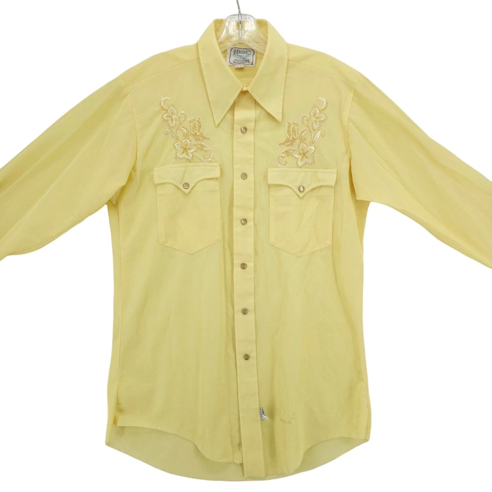 H Bar C California Ranchwear Yellow Embroidered Western Snap Shirt Rodeo 15.5-35 - Image 2 of 4
