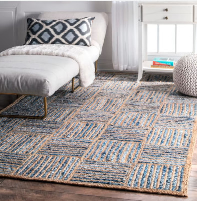 Rug Natural Denim Jute Braided Carpet Reversible Entryway  Dinning Decor Rug