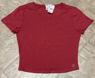 Red Stretch Crop Top By Bozzolo Sz Large Tilly s Cropped Tee Shirt NWT