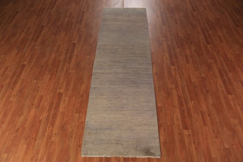 Elegant Handcrafted Gabbeh Solid Brown Wool Runner Rug - Limited Edition" 3x10 - Picture 3 of 16