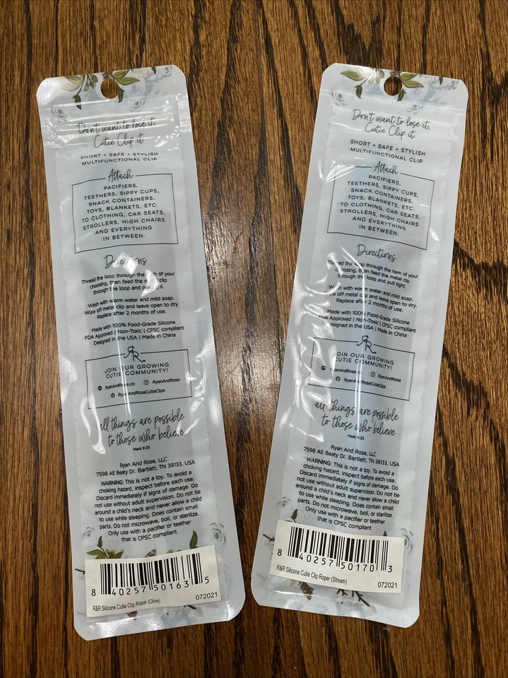 Ryan & Rose Silicona Roper Cutie Clip Olive & Stream 0M+ NUEVO, Juego de 2 Clips Foto 2 de 4