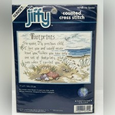 Sunset Jiffy Counted Cross Stitch Kit 16700 He Spoke Footprints in Sand 7x5 New