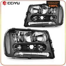Black Clear For 2002-2009 Chevy Trailblazer Headlights Assembly Pair Replacement