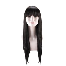 Natural Hair Blend Long Straight Layered Jet Black Lace Front Wig Hair Piece