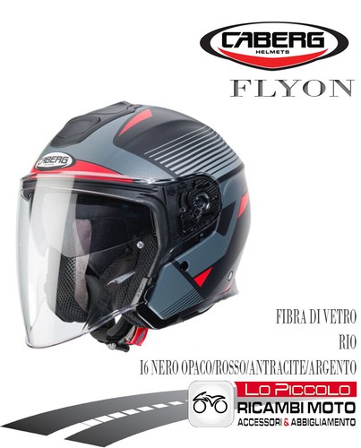 Caberg Casco Flyon Fibra De Vidrio Jet Rio Negro/Rojo/Antracita / Plata M 57-58