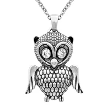 OWL necklace angle wings with two clear crystals pendant necklace By Controse