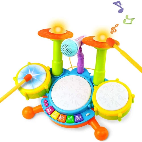 Kids Toddler First Drum Kit With Mic & Instrument CHILDREN MUSICAL TOY SET GIFTS - Picture 10 of 14