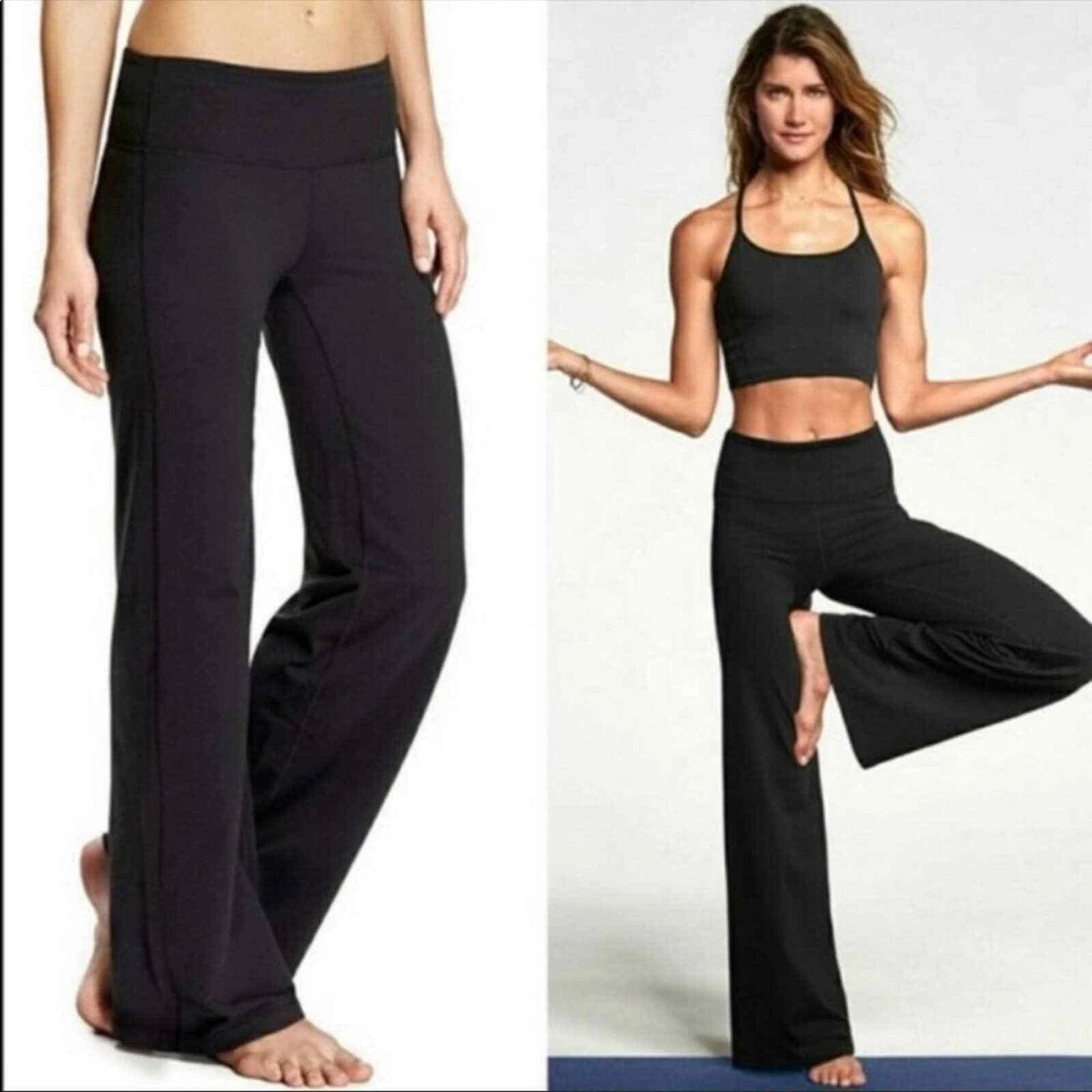 Athleta Kick Booty Flare Yoga Pants Leggings Black with Purple Stripe  Insets XS