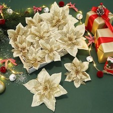 24 PCS 6" 9" LARGE SIZE POINSETTIA ARTIFICIAL CHRISTMAS FLOWERS DECORATIONS FOR