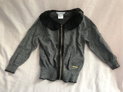 Little Marc Jacobs Cardigan Sweater Knit Black Gray Stripe Girls Toddler Size 2