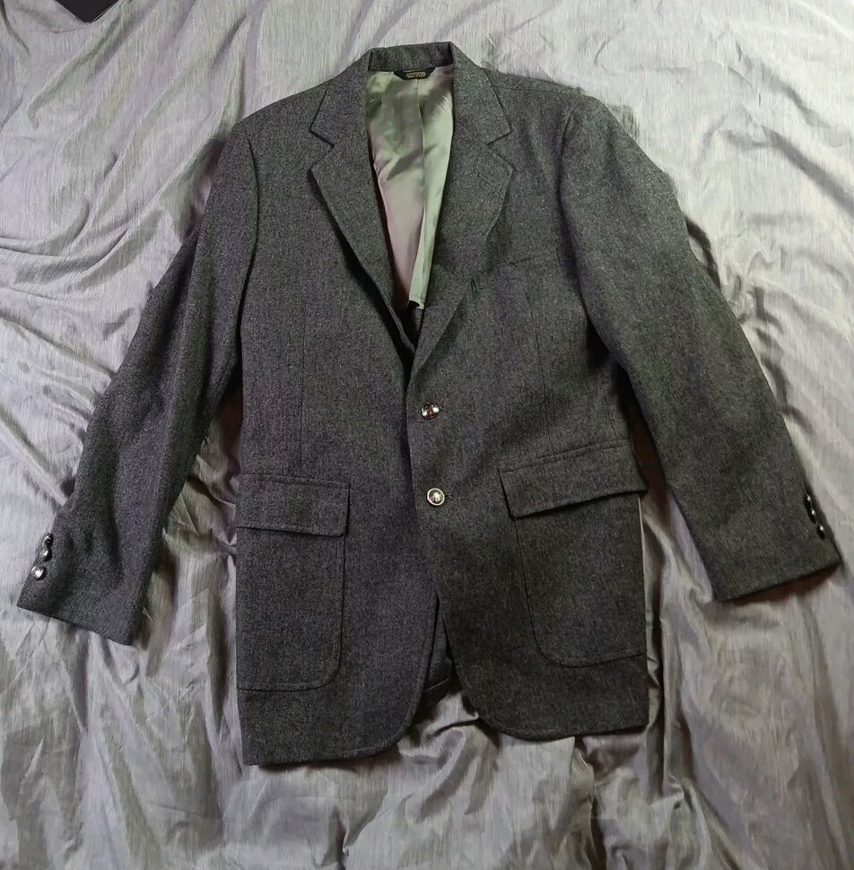 FILA Blazer Savile Row grigio uomo 39R due bottoni giacca lana made in USA