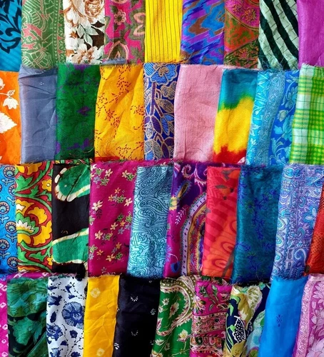 ABB Vintage 30 Pcs Recycled Silk Sari Remnants 8"X8" Fabric Scraps Mixed - product listing photo