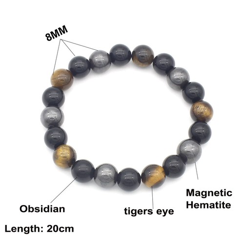 Obsidian Tiger Eye Hematite Bracelet Triple Protection Bangle Women Men Jewelry - Picture 7 of 7