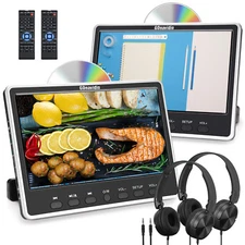 2 x 12" Dual Screen Car Headrest Back-Seat DVD Player USB Monitor with Headsets