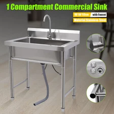 Used Kitchen Sink Stainless Steel 1 Compartment Utility Sink With Faucet