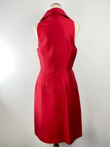 Alex Perry - 100% Silk Red Crepe Sleeveless Collared Button Up Dress A-Line 10 - Picture 5 of 13