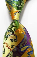 New Paisley Striped Gold Green Purple JACQUARD WOVEN 100% Silk Men's Tie Necktie