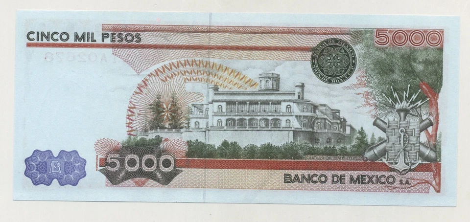 México 5000 Pesos 25-3-1980 Pick 71 aUNC Casi Sin Circular Serie A A1A02644 Foto 2 de 2