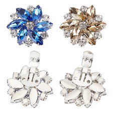 1set 4pcs 2 colors Alloy Shoe Buckle Clips with Glass Rhinestone Flower Mixed