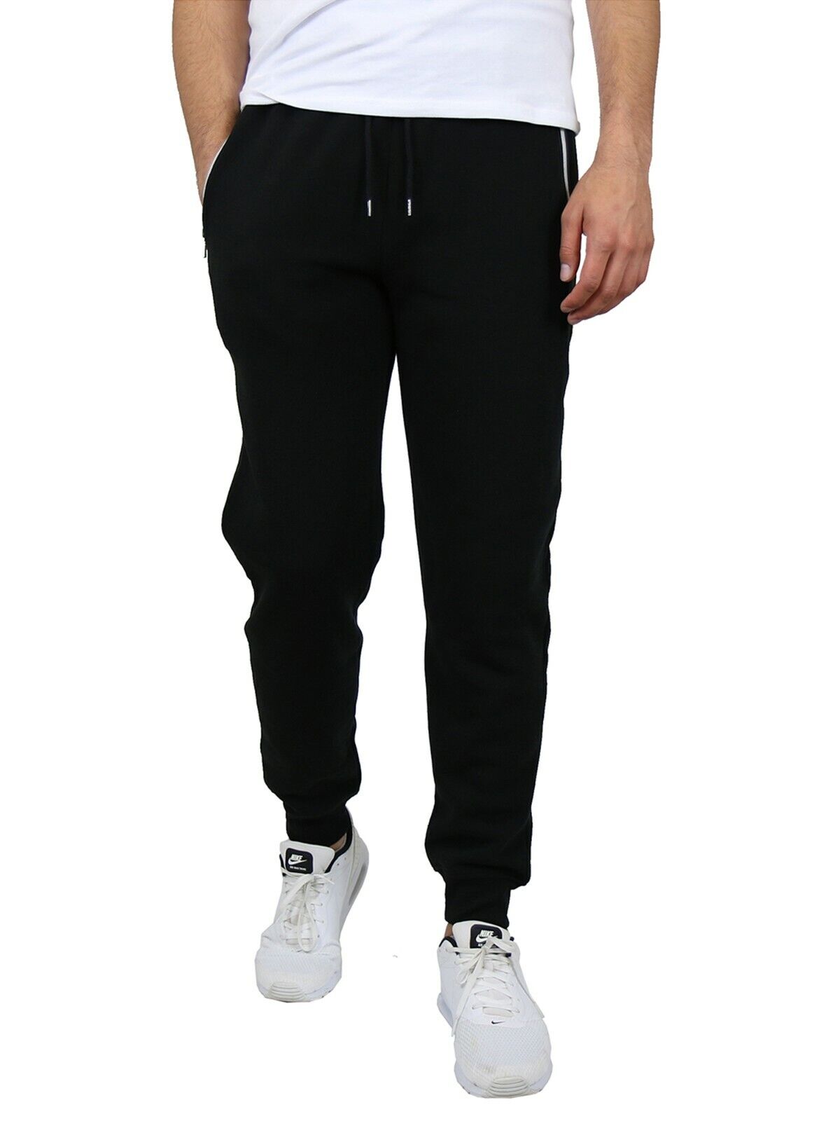 Mens Fleece Jogger Sweatpants With Zipper Pockets Slim Fit Warm Lounge ...