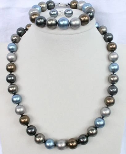 Charm 12 mm Marrón Gris Azul Southsea Shell Perla Collar Pendiente Pulsera Foto 3 de 3