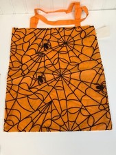 Lot of 2 Halloween Fabric Trick or Treat Bag 15"x13" Orange Black Spiderweb New