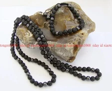 Mens Gemstone Necklace Macrame Beaded Bracelet Black Lava Essential Oil Diffuser