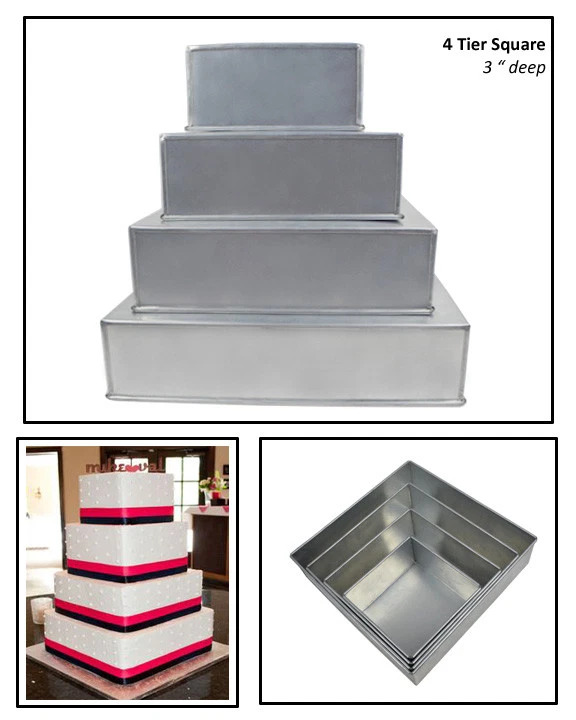 4 TIER CHRISTMAS SQUARE WEDDING CAKE TINS 6" 8" 10" 12"