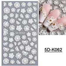 Bridal 5D Nail Art Decoration Pure White Flower Wedding Stickers Decals K62 NH15
