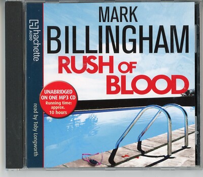 AUDIO BOOK Mark Billingham RUSH OF BLOOD on 1 x mp3 CD read by Toby Longworth