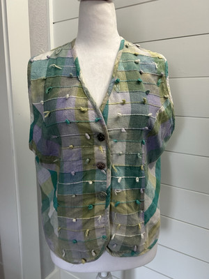 VTG Sisko & Co Women s Linen Vest Textured Sz 14 Spring Easter Summer USA Made