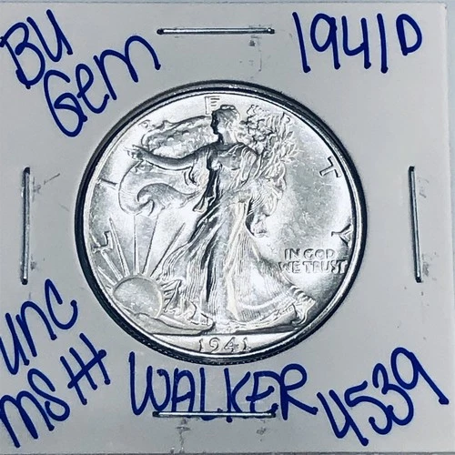 1941 D BU UNCIRCULATED LIBERTY WALKING SILVER HALFDOLLAR AUTHENTIC U.S.MINT 4539
