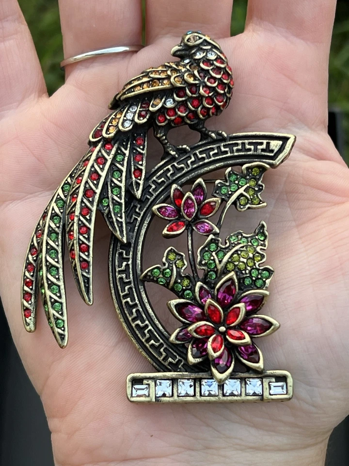Heidi Daus Peacock Flowers Pin Brooch Swarovski Crystals Rhinestones Multicolour Foto 4 de 4