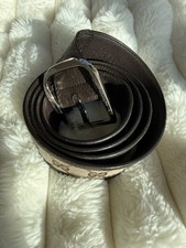 Authentic Gucci GG Canvas Leather Palladium Buckle Belt - Brown