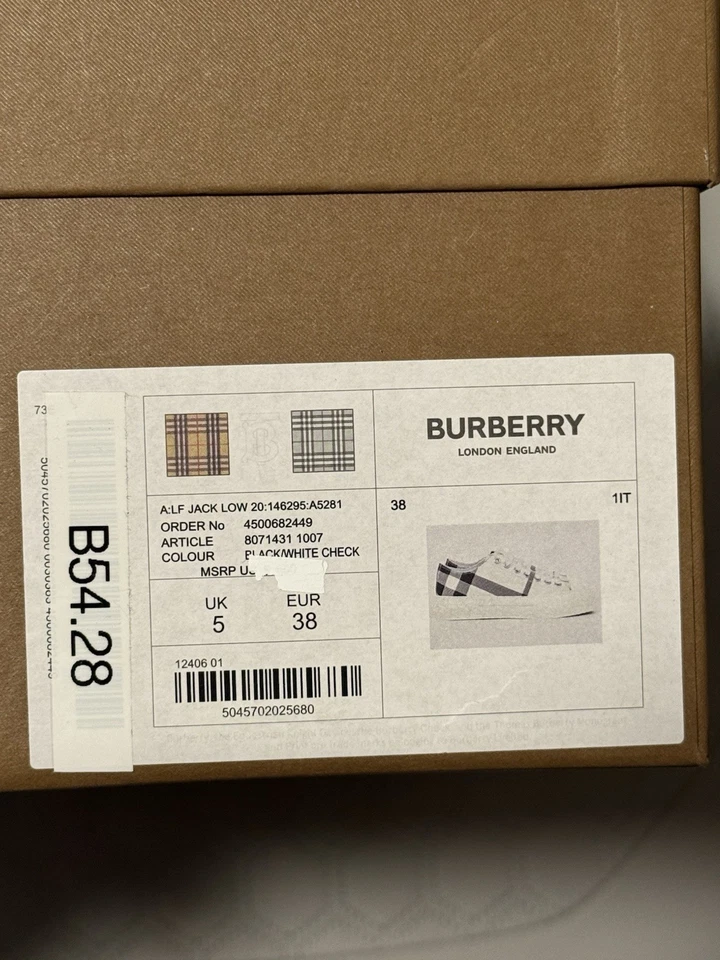 Zapatillas bajas BURBERRY Jack para mujer blancas/negras a cuadros nuevas con caja talla 38 Foto 2 de 4