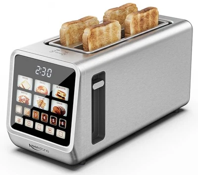 Keenstone 4 Slice Touch Screen Toaster 1400W Wide Slot Digital Stainless Steel - Image 1 of 4